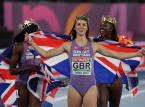 Amy Hunt, da Gr&atilde;-Bretanha, conquista a primeira medalha de ouro individual s&ecirc;nior nos 100m do Campeonato Europeu